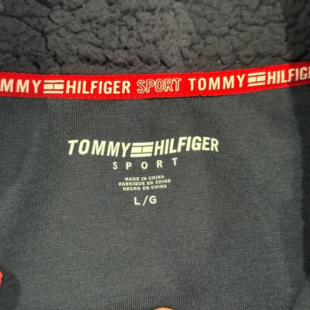 Tommy Hilfiger Sport Sherpa Fleece Quarter Zip Pullover Navy Red Trim L/G - Picture 5 of 7